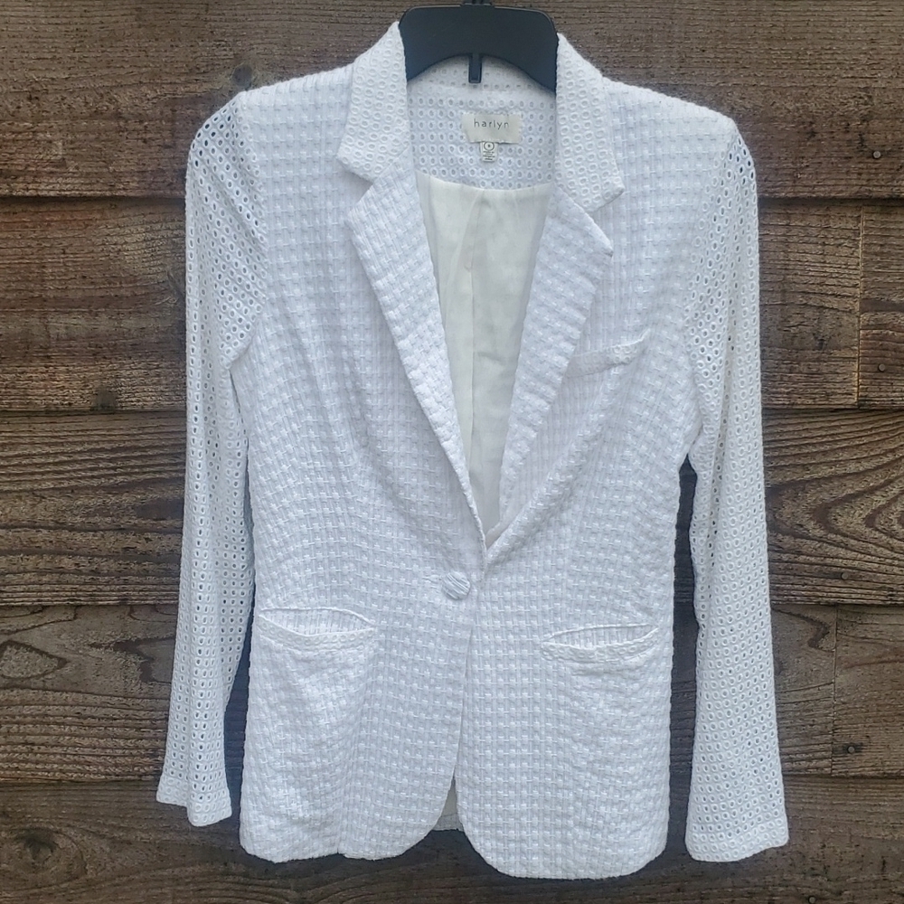 harlyn Eyelet basketweave cotton Blazer Small lined anthropology